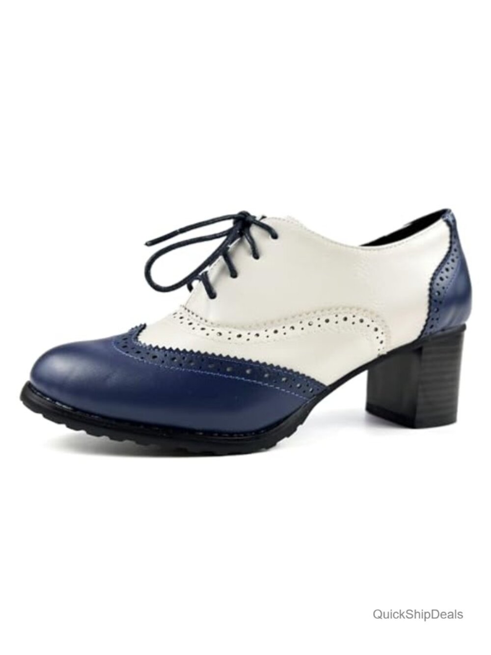 Vintage Oxford Heels 1950s Two Tone Lace Up Saddle Shoes Block Heel Wingtip